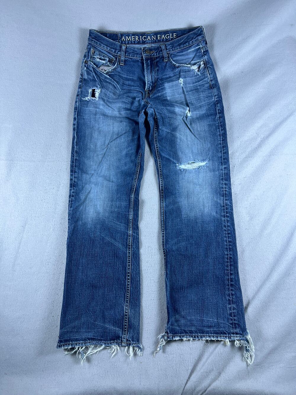 American Eagle Jeans Mens 32x32 Blue Bootcut Leg Distressed Denim Y2K Grunge
